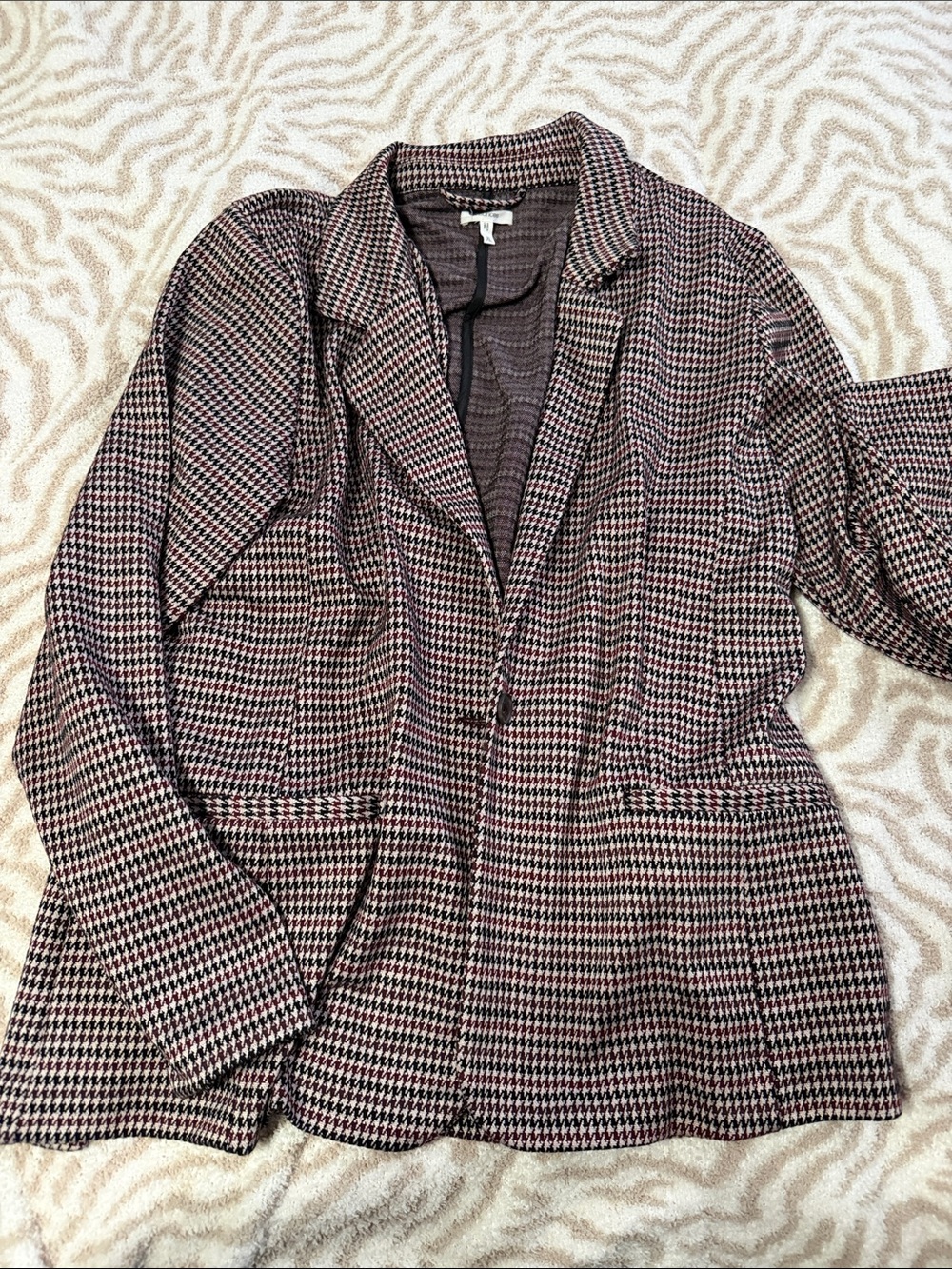 Maurices Pink and Black Houndstooth Blazer